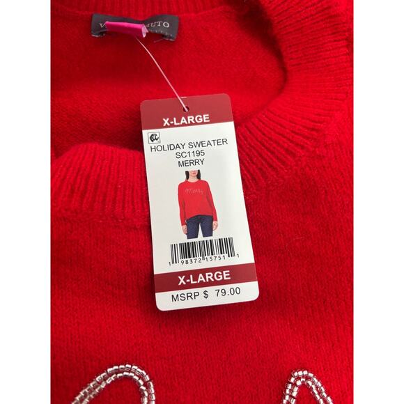 Vince Camuto Womens Size XL Merry Red Holiday Festive Sweater Beaded - Picture 5 of 5